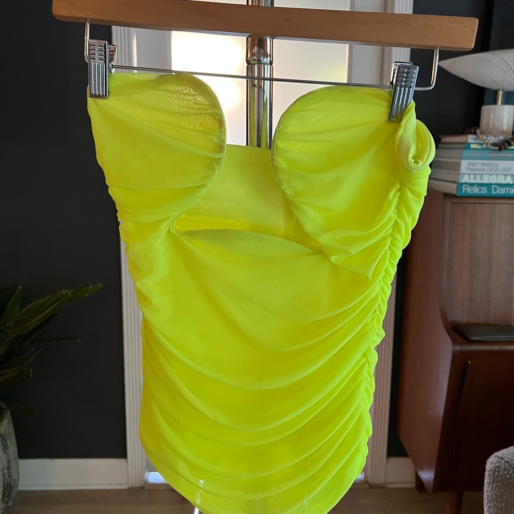 Vibrant Neon Yellow Ruched Bustier